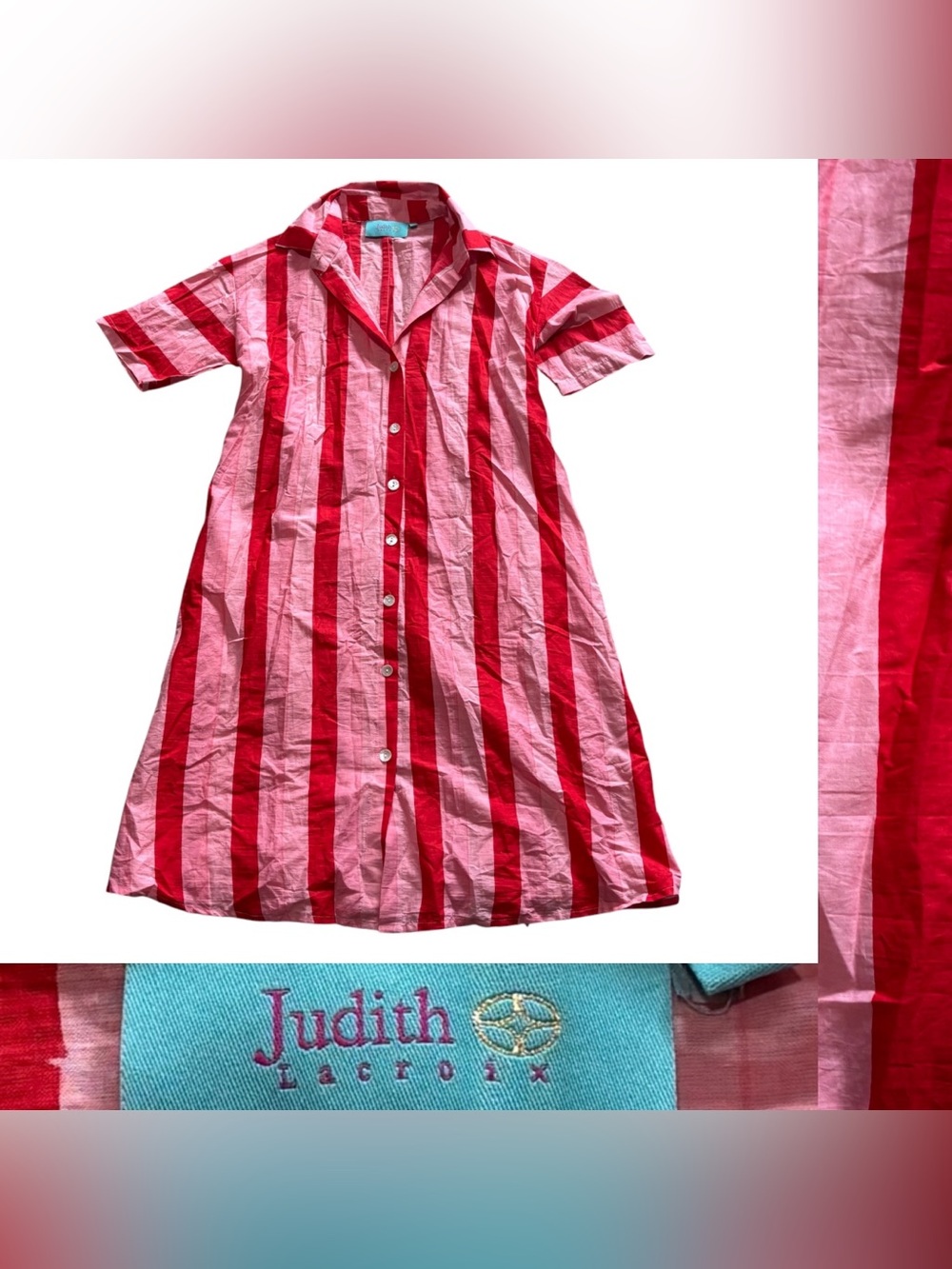 Judith Lacroix Striped Red and Pink Shirt Dress Women’s Size Medium
